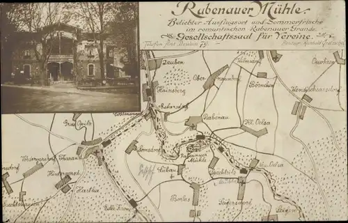 Ak Rabenau im Erzgebirge, Rabenauer Grund, Rabenauer Mühle, Stadtplan