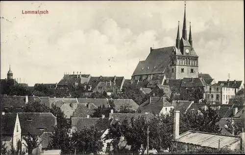 Ak Lommatzsch in Sachsen, Teilansicht, Kirche