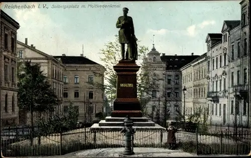 Ak Reichenbach im Vogtland, Solbrigsplatz, Moltkedenkmal