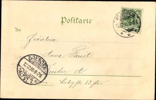 Litho Roßwein im Mittelsächsischen Bergland, Totalansicht, Rathaus, Postgebäude