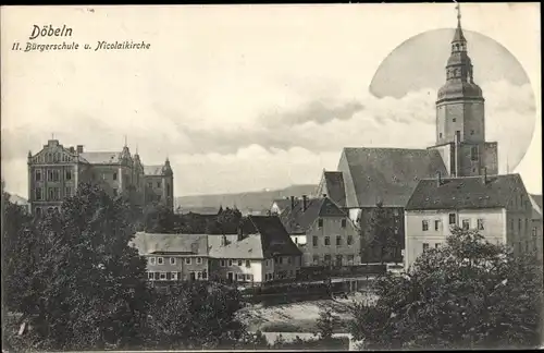 Ak Döbeln in Sachsen, Bürgerschule, Nicolaikirche
