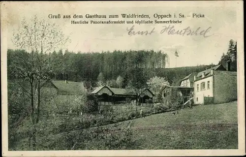 Ak Picka Oppach in Sachsen, Gasthaus zum Waldfrieden, Wiese