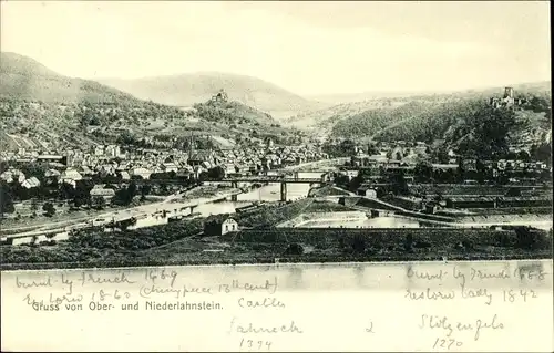 Ak Niederlahnstein Lahnstein am Rhein, Oberlahnstein, Panorama, Brücke