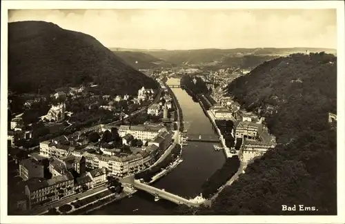 Ak Bad Ems an der Lahn, Luftbild, Brücke