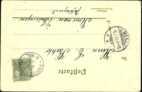 Litho Reinhardsbrunn Friedrichroda im Thüringer Wald, Wald, Hirsche Dämmerung