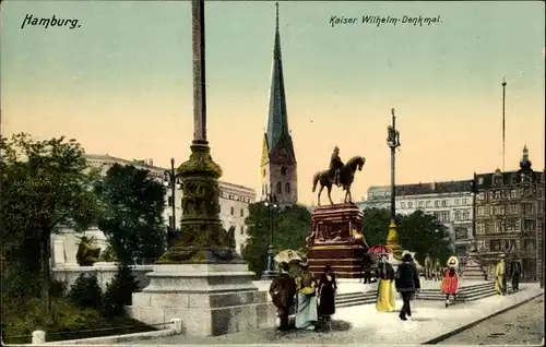 Ak Hamburg, Kaiser Wilhelm Denkmal, Kirchturm