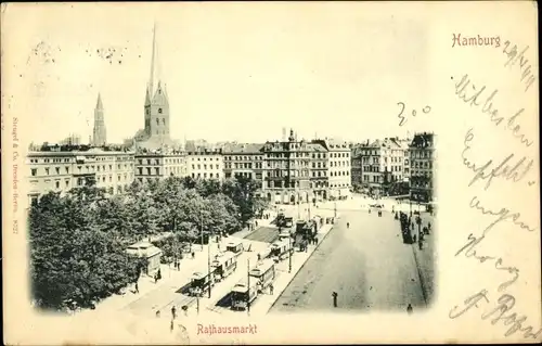 Ak Hamburg, Rathausmarkt, Straßenbahnen