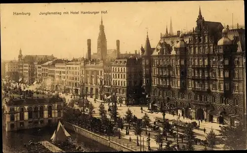 Ak Hamburg Mitte Neustadt, Jungfernstieg mit Hotel Hamburger Hof, Straßenbahn