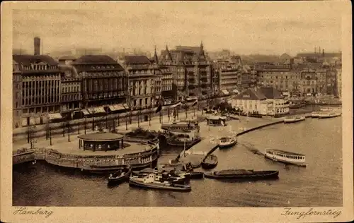 Ak Hamburg Mitte Neustadt, Jungfernstieg, Boote, Alsterpavillon