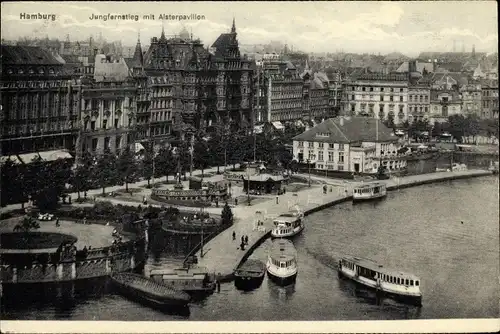 Ak Hamburg Mitte Neustadt, Jungfernstieg, Boote, Alsterpavillon