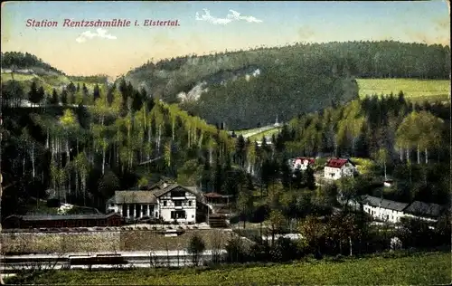 Ak Rentzschmühle Pöhl Vogtland,  Bahnhof, Elstertal