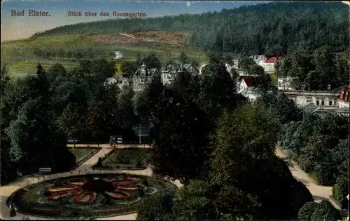 Ak Bad Elster im Vogtland, Teilansicht, Rosengarten