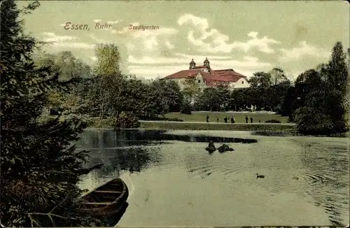 Ak Essen im Ruhrgebiet, Stadtgarten, Ruderboot, Ente