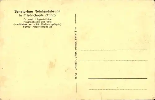 Ak Friedrichroda im Thüringer Wald, Sanatorium Reinhardsbrunn, Dr. med. Lippert-Kothe