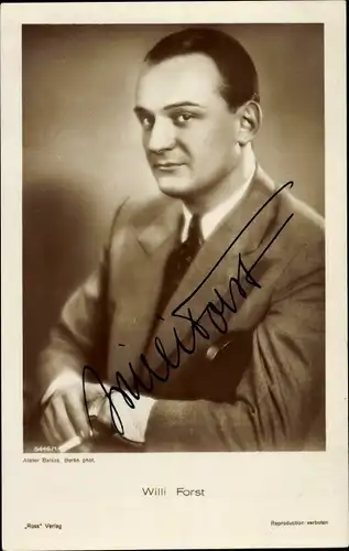 Ak Schauspieler Willi Forst, Portrait, Zigarette, Autogramm