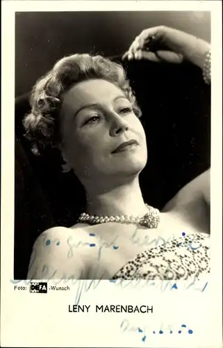 Ak Schauspielerin Leny Marenbach, Portrait, Perlenkette, Autogramm