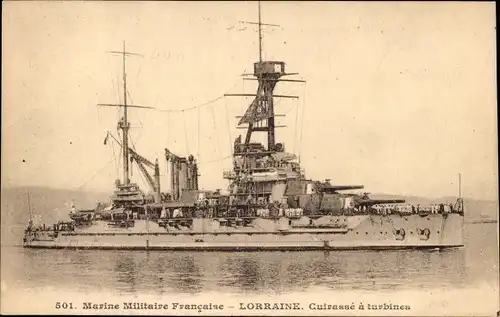 Ak Französisches Kriegsschiff, Lorraine, Cuirassé à turbines