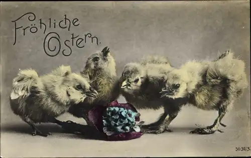 Ak Glückwunsch Ostern, Küken, Blumen