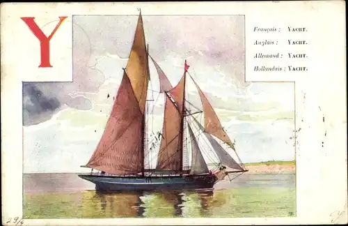 Buchstaben Künstler Litho Segelpartie, Segelschiff, Buchstabe Y