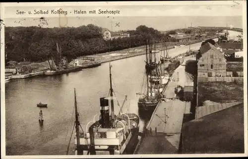 Ak Kołobrzeg Ostseebad Kolberg Pommern, Hafen, Seehospiz