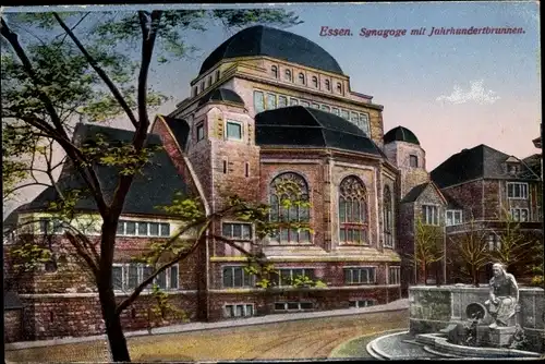 Judaika Ak Essen im Ruhrgebiet Nordrhein Westfalen, Synagoge mit Jahrhundertbrunnen