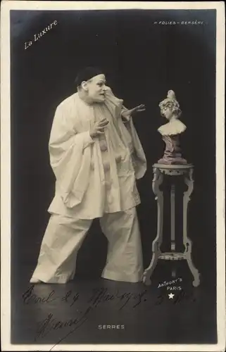 Ak Harlekin, Schauspieler, Büste einer Frau