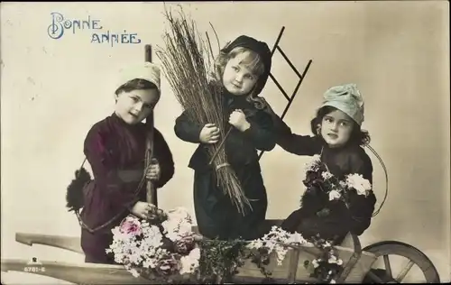 Ak Fröhliches Neujahr, Kinder als Schornsteinfeger