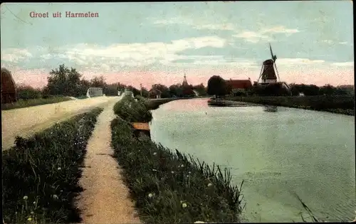 Ak Harmelen Utrecht, Wegepartie, Windmühle