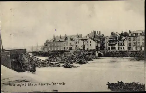 Ak Charleville Mézières Ardennes, Gesprengte Brücke
