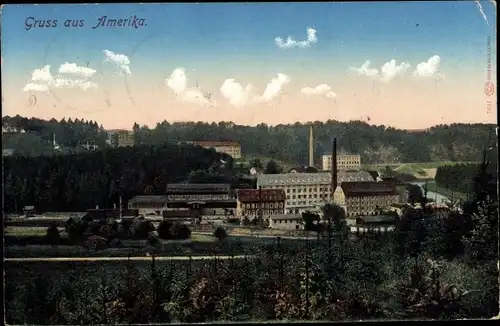 Ak Amerika Penig in Sachsen, Gesamtansicht, Fabrikanlagen