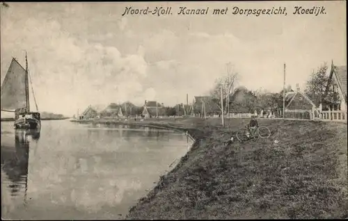 Ak Koedijk Nordholland Niederlande, Kanal mit Blick auf das Dorf