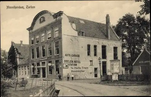 Ak Monnikendam Waterland Nordholland Niederlande, Zarken, Doelen Hotel, Auto Garage