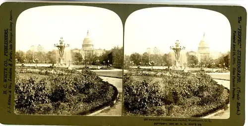 Stereo Foto Washington DC USA, Bartholdi Brunnen, Kapitol