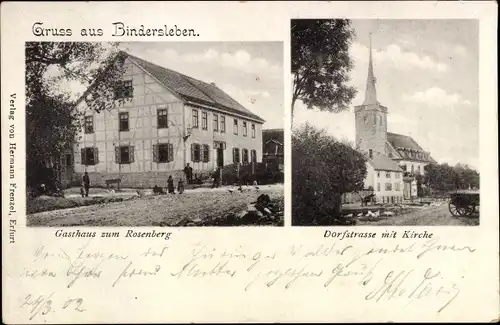 Ak Bindersleben Erfurt in Thüringen, Gasthaus zum Rosenberg, Dorfstraße, Kirche