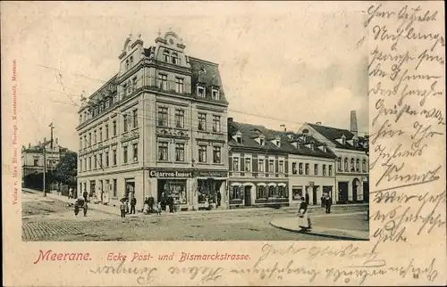 Ak Meerane in Sachsen, Ecke Poststraße Bismarckstraße, Zigarren Geschäft