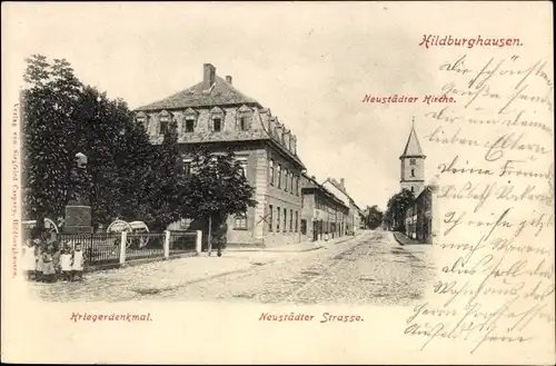 Ak Hildburghausen in Thüringen, Kriegerdenkmal, Neustädter Straße, Neustädter Kirche