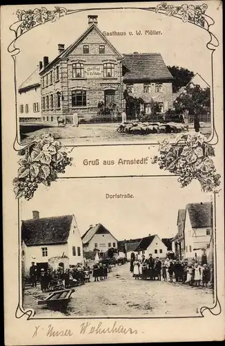Ak Arnstedt Arnstein im Harz, Gasthaus von Müller, Dorfstraße, Anwohner