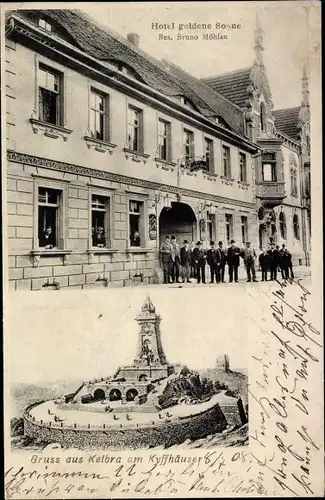 Ak Kelbra im Kreis Mansfeld Südharz, Hotel goldene Sonne, Kyffhäuser Denkmal