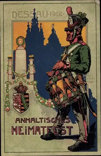 Wappen Künstler Ak Frahm, Hans, Dessau in Sachsen Anhalt, Anhaltisches Heimatfest 1912