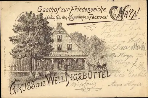 Litho Hamburg Wandsbek Wellingsbüttel, Gasthof zur Friedenseiche