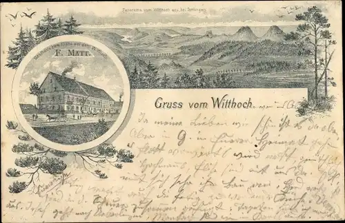 Litho Tuttlingen in Württemberg, Gasthaus zum Kran, Panorama vom Witthoch aus