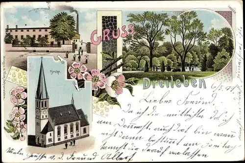 Litho Dreileben in Sachsen Anhalt, Kirche, Fabrik, Park