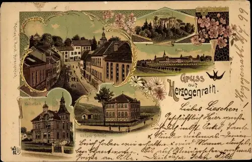Litho Herzogenrath Nordrhein Westfalen, Villa Katterbach, höhere Schule, Villa Kallen