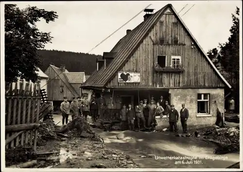Ak Johanngeorgenstadt im Erzgebirge Sachsen, Lehmer Grund, Unwetterkatastrophe am 06. Juli 1931
