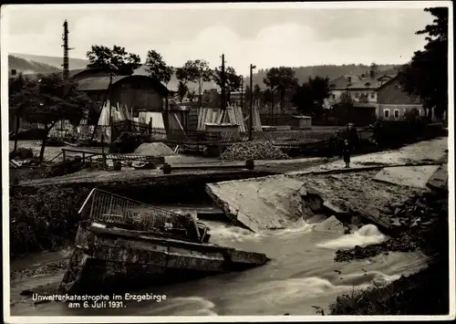 Ak Johanngeorgenstadt im Erzgebirge, Brückeneinstürz im Wittichstal, Hochwasser 06.07.1931