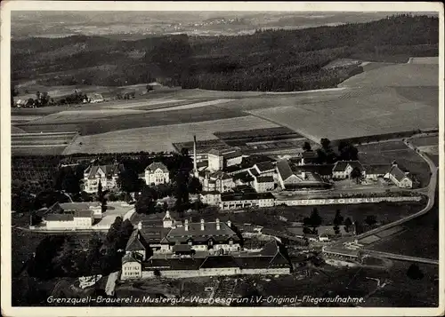 Ak Wernesgrün Steinberg im Vogtland, Grenzquell-Brauerei und Mustergut, Fliegeraufnahme