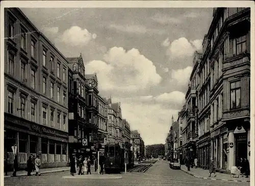 Ak Wesermünde Bremerhaven, Straßenpartie, Straßenbahn