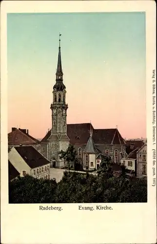 Golden Windows Leuchtfenster Ak Radeberg in Sachsen, Evangelische Kirche