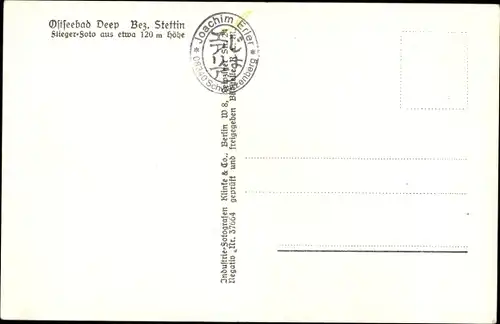 Ak Mrzeżyno Deep Pommern, Totalansicht, Fliegeraufnahme, Klinke Nr. 10527