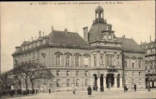 Ak Paris XIX. Buttes Chaumont, Rathaus